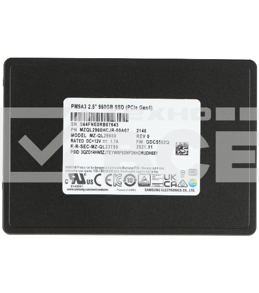 Накопитель SSD Samsung Enterprise PM9A3 черный MZQL2960HCJR-00A07 960Gb, PCIe 3.1 x4, 2.5