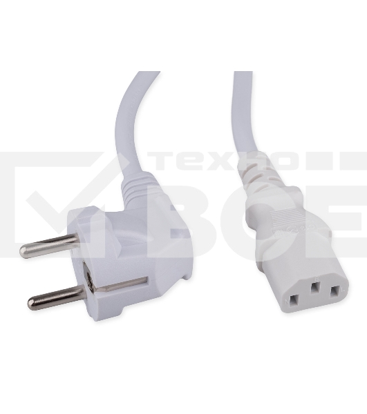 Кабель питания Cablexpert Schuko-C13, 3x1.0мм2, 10A, с заземлением, медь, 2м, белый, пакет