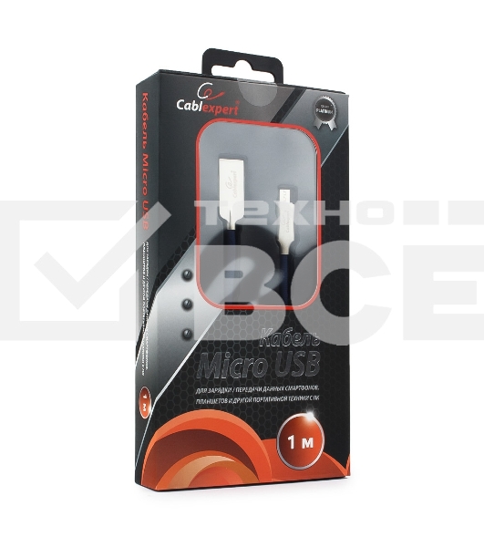 Кабель USB 2.0 Cablexpert CC-P-mUSB02Bl-1M, AM/microB, серия Platinum, длина 1м, синий, блистер