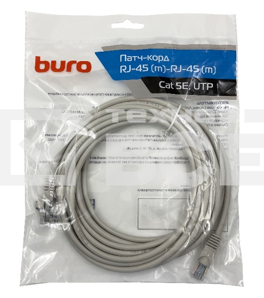 Патч-корд Buro UTP cat5E 5м серый RJ-45 (m)-RJ-45 (m)