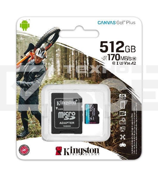 Флеш карта microSDXC 512Gb Class10 Kingston SDCG3/512GB Canvas Go! Plus + adapter