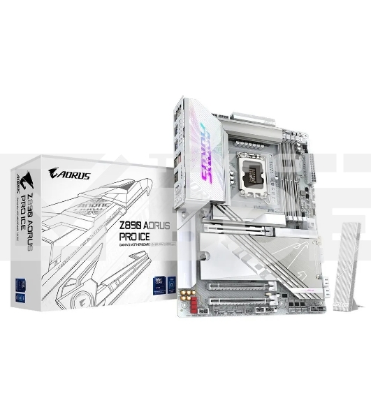 Материнская плата Gigabyte Z890 AORUS PRO ICE, LGA 1851, Intel Z890, 4xDDR5, 4xSATA, 5xM.2, 1xPCIe 5.0 x16, 1xPCIe 4.0 x4, 1xPCIe 4.0 x1, 2xUSB-C (Thunderbolt 4), 1x 5Gb LAN, 4xUSB-A 3.2 Gen 1, 2xUSB-A 3.2 Gen 2, 4xUSB-A 2.0, 2x3.5 мм, 7.1, ATX