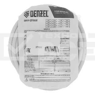 Шнур сетевой Energy Series, ПВС, 3 м, 3х1 мм, с неразборной вилкой, белый Denzel