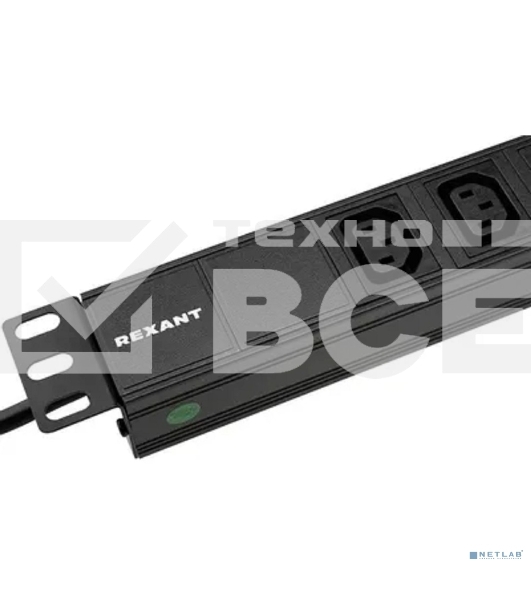 Блок распределения питания Rexant для 19' шкафов, горизонтальный, 8 розеток C13, 10A, без выкл, алюм корп, шнур 2м, вилка C14