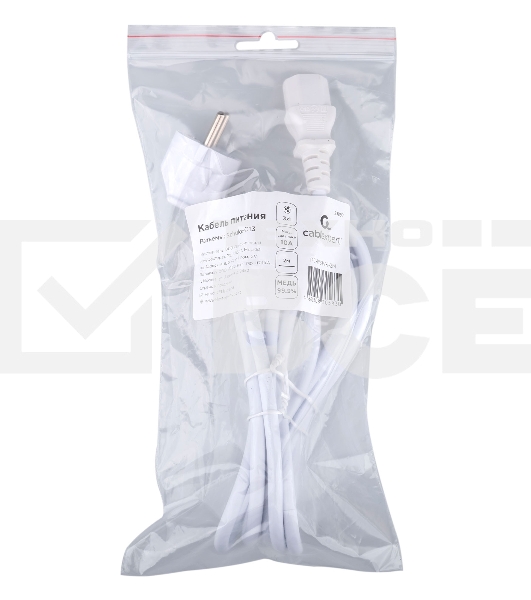 Кабель питания Cablexpert Schuko-C13, 3x1.0мм2, 10A, с заземлением, медь, 2м, белый, пакет