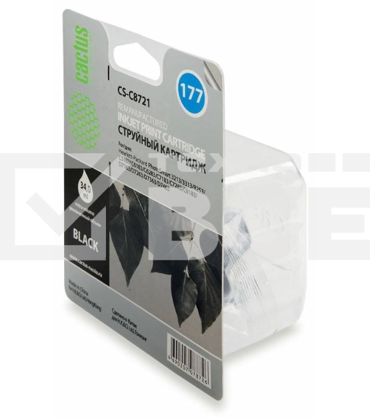 Картридж струйный Cactus CS-C8721 №177 черный (26мл) для HP PS 3213/3313/8253/C5183/C6183/C6283/C7183/C7283/C8183/D7163/D7263/D7363/D7463