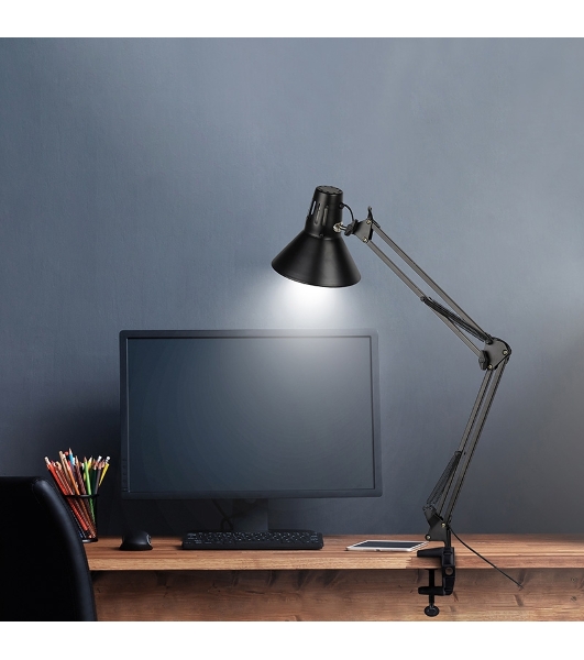 Светильник настольный Rexant Акцент на металлической стойке с винтовым зажимом, с цоколем Е27, 60 Вт, цвет антрацит