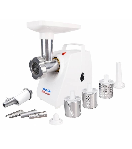 Мясорубка электрическая Аксион М33.02 белый, 1500 Вт, 1.7 кг/мин, реверс, защита от перегрузки, насадки - 5
