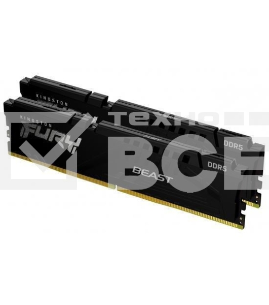 Оперативная память Kingston Fury Beast, DDR5, 32GB (2x16GB), 5200MHz, CL40, DIMM, радиатор, чёрный