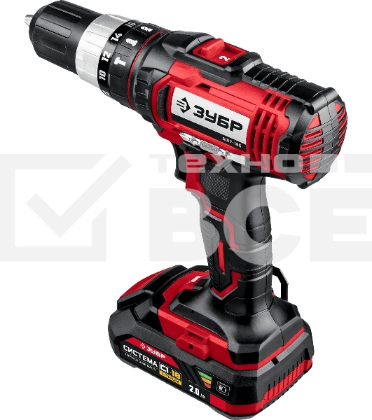 Дрель-шуруповерт аккумуляторная Зубр ДШУ-185-22, Аккумуляторный, 18В, 2 АКБ, Ударный, Кейс