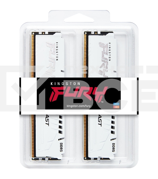 Оперативная память Kingston Fury Beast, DDR5, 32GB (2x16GB), 5200MHz, CL40, с радиаторами, белый
