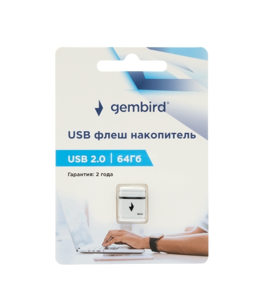 Флешка USB Gembird GFL-2.0-64mini, 64Gb, USB 2.0, R/W 30/15, белый