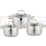 Набор посуды KELLI KL-4214 6 пред.(Кастрюля с жаропрочной стекл. крышкой 2.1 л. Кастрюля с жаропрочной стекл. крышкой 3 л. Кастрюля с жаропрочной стекл. крышкой 4 л. Мерная шкала внутри. Высококачественная нержавеющая сталь 18/10. 5-ти слойное капсульное , фото2