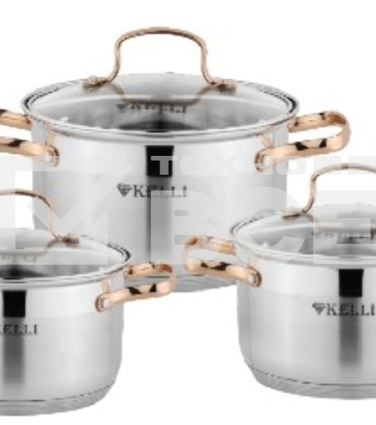 Набор посуды KELLI KL-4214 6 пред.(Кастрюля с жаропрочной стекл. крышкой 2.1 л. Кастрюля с жаропрочной стекл. крышкой 3 л. Кастрюля с жаропрочной стекл. крышкой 4 л. Мерная шкала внутри. Высококачественная нержавеющая сталь 18/10. 5-ти слойное капсульное 