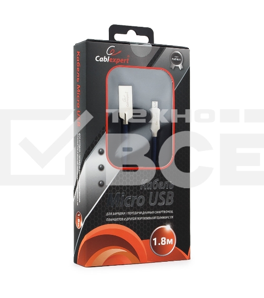 Кабель USB 2.0 Cablexpert CC-P-mUSB02Bl-1.8M, AM/microB, серия Platinum, длина 1.8м, синий, блистер
