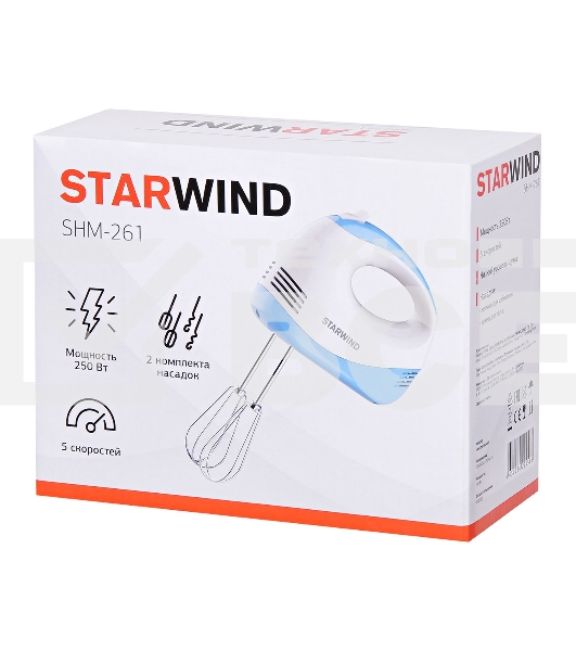 Миксер ручной Starwind SHM-261 250Вт белый/голубой