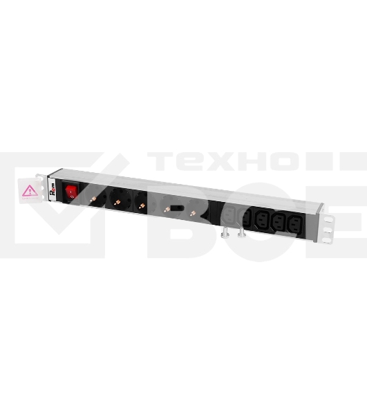 Блок розеток ЦМОRem-10 без шнура с выкл., 5 Schuko, 5 IEC 60320 C13, вход IEC 60320 C14, 10A, алюм., 19
