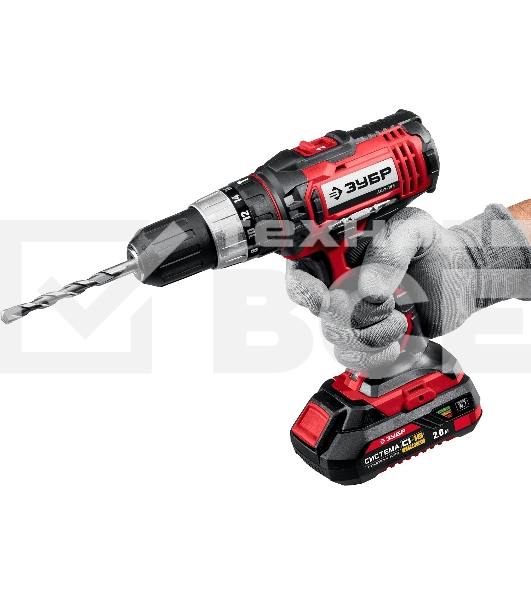 Дрель-шуруповерт аккумуляторная Зубр ДШУ-185-22, Аккумуляторный, 18В, 2 АКБ, Ударный, Кейс