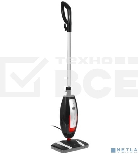 Паровая швабра Galaxy Line GL 6400, серебристый с черным, 1600 Вт, 0,6 л, 1 бар, регулятор мощности, время работы до 20 мин, макс. подача пара 35 г/мин, макс. температура нагрева 110°C, время нагрева до 30 с, индикатор работы и опустошения резервуара, аксессуары: мерный стакан, рамка для ковра, накладка из микрофибры, воронка