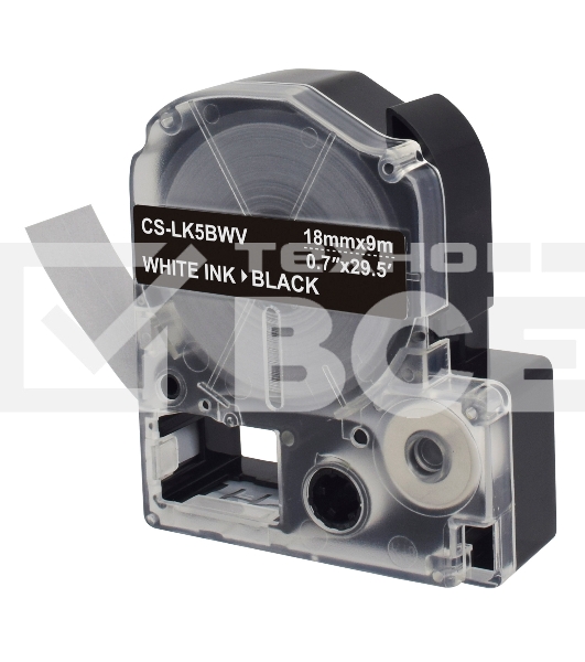 Картридж ленточный Cactus CS-LK5BWV белый шрифт, черный фон (18 мм, 9 м) для Epson LW400/LW700/LW600P/LW1000P/K400/Z700/Z900