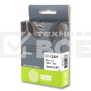 Картридж ленточный Cactus CS-TZ631 черный шрифт, желтый фон (12 мм, 8 м) для Brother 1010/1260VP/1830VP/9700PC