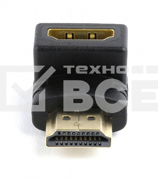 Переходник Cablexpert HDMI-HDMI 19F/19M, угловойсоединитель 90 градусов, золотые разъемы (A-HDMI90-FML)