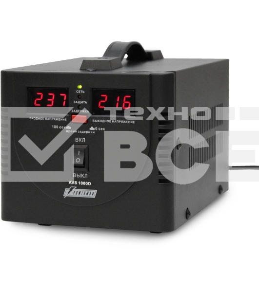 Стабилизатор напряжения Powerman AVS 1000D Black (220В±8% 1000ВА,8А,КПД 98%, циф. индикация вх./вых.)