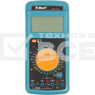 Мультиметр Bort BMM-1000N 91271143 Диапазон постоянного напряжения 0-1000 тип, диапазон постоянного тока 0-20 тип, диапазон переменного напряжения 0-750 тип, 0.3 кг, набор акс 4 шт
