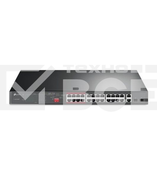 Коммутатор 24-port 10/100Mbps Unmanaged PoE+ Switch with 2 combo RJ-45/SFP uplink ports, metal case, rack mount, 24 802.3af/at compliant PoE+ ports, 2 gigabit combo RJ-45/SFP uplink ports, DIP switches for Extend mode, Isolation mode and Priority mode, up