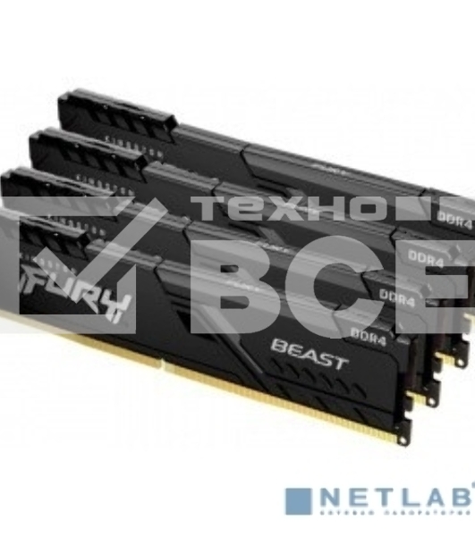 Оперативная память Kingston Fury Beast, DDR4, 32GB (4x8GB), 3600MHz, CL17, с радиаторами, черный