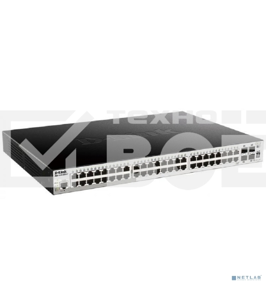 Коммутатор D-Link DGS-1250-52XMP/A1A, L2 Smart Switch with 48 10/100/1000Base-T ports and 4 10GBase-X SFP+ ports (48 PoE ports 802.3af/802.3at (30 W), PoE Budget 370W).16K Mac address, 802.3x Flow Control, 4K