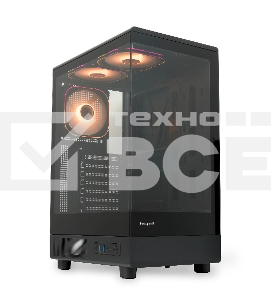 Компьютерный корпус  HSPD F510, Panoramic Mid Tower, черный, TG, 0.5 SPCC, 3x120mm ARGB ATX, mATX, mITX 180/280/160mm 1x2.5