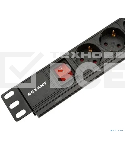 Блок распределения питания Rexant для 19' шкафов, горизонтальный, 8 розеток СЕЕ 7/4, 10A, выкл, алюм корп, гнездо C14