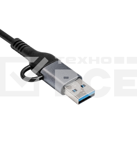 USB-концентратор 7-в-1 ExeGate DUB-761C3 (кабель-адаптер USB Type-A + Type-C --> 6xUSB2.0, 1xUSB3.0, Plug&Play, серебристый)