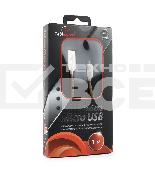 Кабель USB 2.0 Cablexpert CC-P-mUSB02Gd-1M, AM/microB, серия Platinum, длина 1м, золотой, блистер
