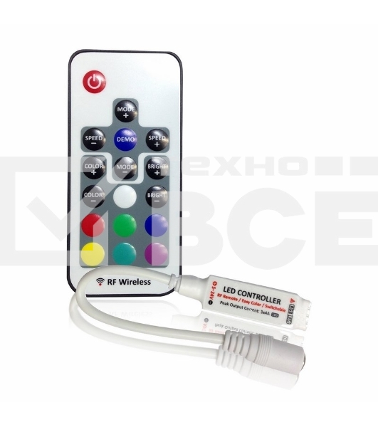 Мини контроллер LED радио (RF) 72 W/144 W, 17 кнопок, 12 V/24 V