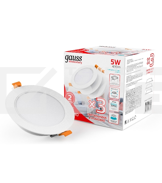 Светильник Gauss Elementary Downlight 5Вт 4000K белый круглый (9100420205T)
