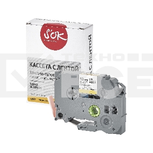 Кассета с лентой S'OK by Sakura Printing TZEB31 для Brother, черный на оранжевом, 12мм/8м, наклейка