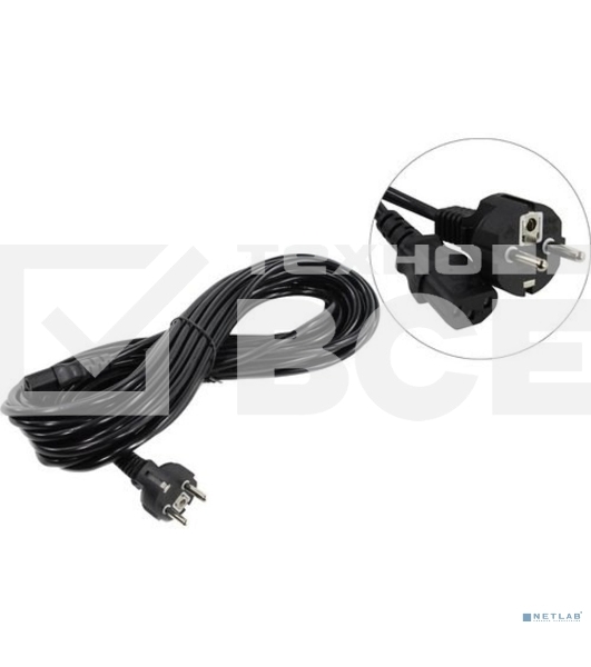 Кабель питания ExeGate Power PC-10P (Евровилка Schuko->С13) VDE-250V-3*1.0-CU, 10A, черный, 10м