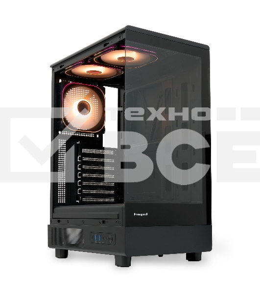 Компьютерный корпус  HSPD F510, Panoramic Mid Tower, черный, TG, 0.5 SPCC, 3x120mm ARGB ATX, mATX, mITX 180/280/160mm 1x2.5