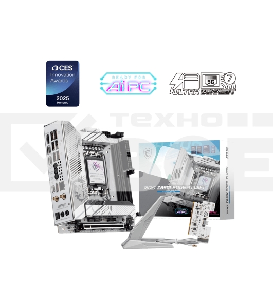 Материнская плата MSI MPG Z890I EDGE TI WIFI, LGA 1851, Intel Z890, 2xDDR5, 2xSATA, 4xM.2, 1xPCIe 5.0 x16, 1xHDMI, 2xThunderbolt 4, 1xUSB-C, 1x 5Gb LAN, 7xUSB-A 10Gbps, 2xUSB-A 5Gbps, 1xUSB-C 20Gbps, 7.1, 2x3.5 мм, TOSLINK, Mini-ITX