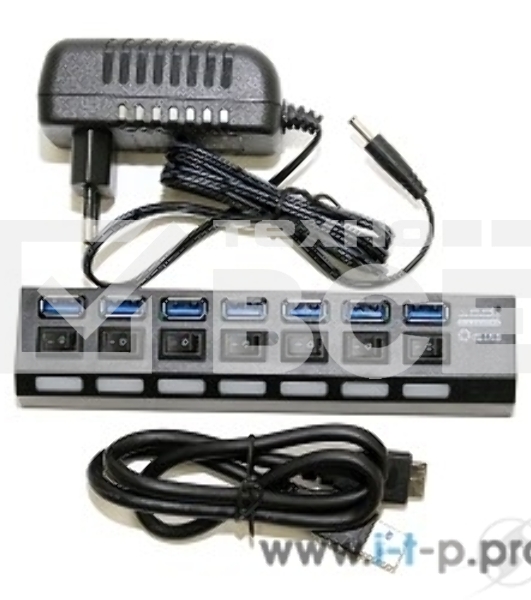 USB-концентратор USB 5bites HB37-303PBK 7*USB3.0 / БП 5В-2А / 1.2M / черный