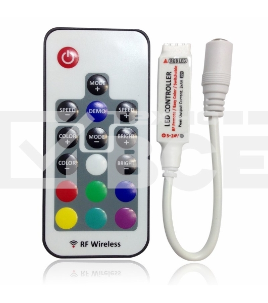 Мини контроллер LED радио (RF) 72 W/144 W, 17 кнопок, 12 V/24 V