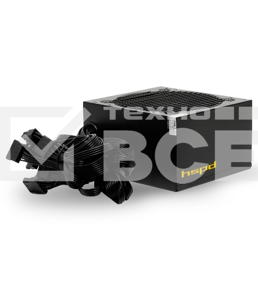 Блок питания HSPD, 600W 80 PLUS  White (ATX, 2.52, Non-modular, 1x24(20+4)pin 500mm, 1xCPU 8(4+4)pin 550mm, 1xPCIe*2 8(6+2)pin 500+150mm, 2xSATA*3 400+150+150mm, 1xMOLEX4pin*3 400+150+150mm , Active, 120x120mm, 150x140x86mm, APFC, OVP, UVP, SCP, OPP, NLO,