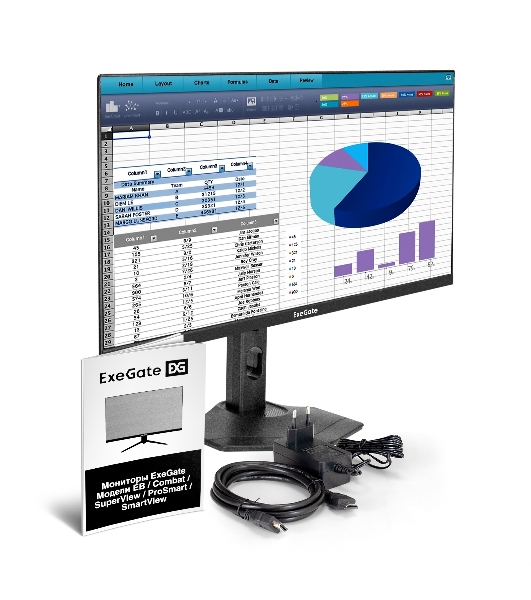Монитор с аудио 23.8' 100 Гц ExeGate ProSmart EH2400C (IPS LED Grade A+, FHD, 1920x1080@100Гц, 16:9, 250cd/m2, 1000:1, 178°/178°, 3-5ms, audio-out, Speakers, D-Sub, HDMI, DisplayPort, кабель HDMI 1,5м, VESA, регулировка высоты (HAS), регулировка наклона (tilt), поворот экрана (swivel), поворот экрана на 90° (pivot), чёрный)