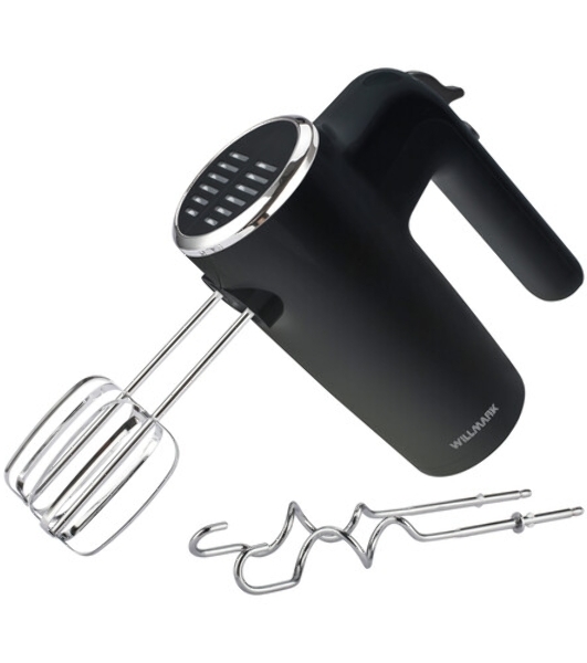 Миксер Willmark WHM-7003 (500Вт, 6 скоростей, насадки для взбивания/для теста, черный)