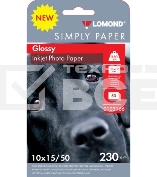 Бумага Lomond Simply 0102166 10x15/230г/м2/50л./белый CIE148% глянцевое для струйной печати