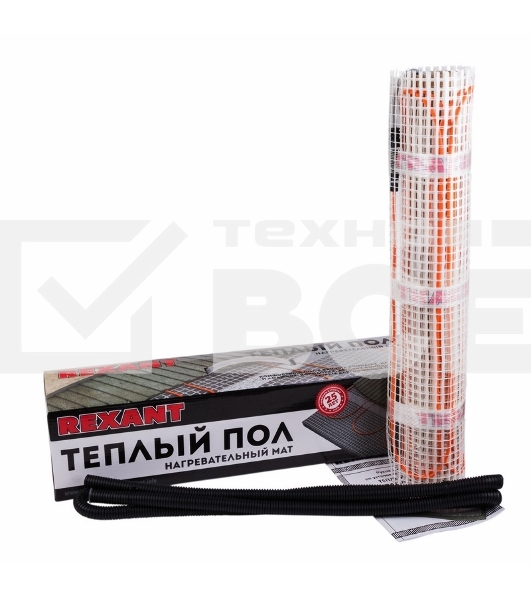 Теплый пол (нагревательный мат) Rexant Extra, площадь 7,0 м2 (0,5 х 14,0 метров), 1120Вт, (двух жильный)