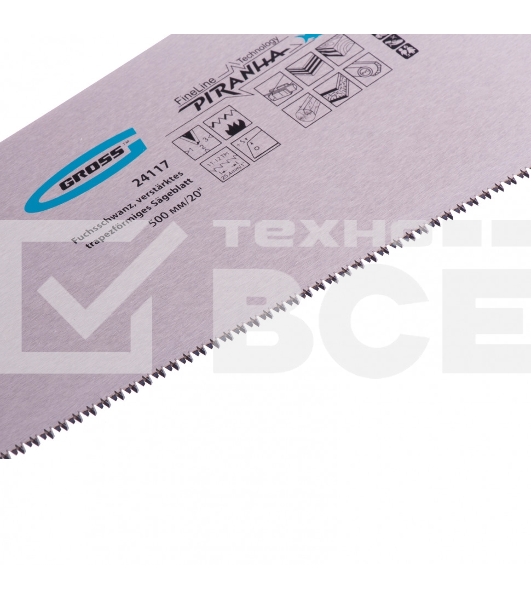 Ножовка по дереву Gross PIRANHA, усил.трапецев.полотно,500 мм,11-12TPI,зуб3D,кален.зуб,2-комп.рук.