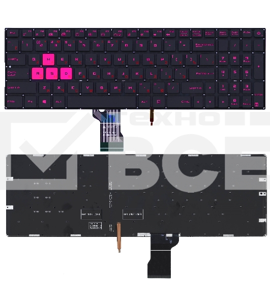 Клавиатура для ноутбука Asus ROG GL502VM черная без рамки с фиолетовой подсветкой